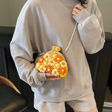 Maxbell Crochet Bag Casual Flowers Knitted Phone Wallet Purse Trendy Crossbody Purse Yellow