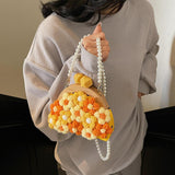 Maxbell Crochet Bag Casual Flowers Knitted Phone Wallet Purse Trendy Crossbody Purse Yellow