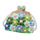 Maxbell Crochet Bag Casual Flowers Knitted Phone Wallet Purse Trendy Crossbody Purse Green