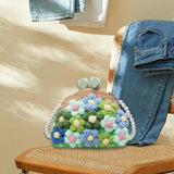 Maxbell Crochet Bag Casual Flowers Knitted Phone Wallet Purse Trendy Crossbody Purse Green