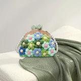 Maxbell Crochet Bag Casual Flowers Knitted Phone Wallet Purse Trendy Crossbody Purse Green