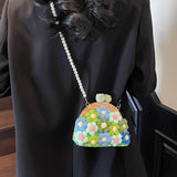 Maxbell Crochet Bag Casual Flowers Knitted Phone Wallet Purse Trendy Crossbody Purse Green