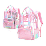 Maxbell Transparent Backpack PVC Clear Laptop Backpack for Teens College Pink Colorful