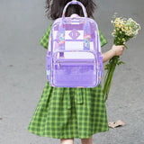Maxbell Transparent Backpack PVC Clear Laptop Backpack for Teens College Purple