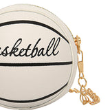 Maxbell Basketball Shaped Purse Casual Mini Round Ball Bag for Street Work Commuting White