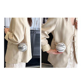 Maxbell Basketball Shaped Purse Casual Mini Round Ball Bag for Street Work Commuting White