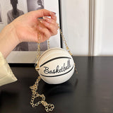 Maxbell Basketball Shaped Purse Casual Mini Round Ball Bag for Street Work Commuting White