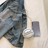 Maxbell Basketball Shaped Purse Casual Mini Round Ball Bag for Street Work Commuting White