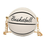 Maxbell Basketball Shaped Purse Casual Mini Round Ball Bag for Street Work Commuting White