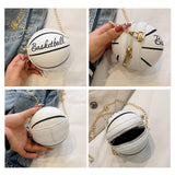 Maxbell Basketball Shaped Purse Casual Mini Round Ball Bag for Street Work Commuting White
