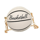 Maxbell Basketball Shaped Purse Casual Mini Round Ball Bag for Street Work Commuting White