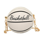Maxbell Basketball Shaped Purse Casual Mini Round Ball Bag for Street Work Commuting White