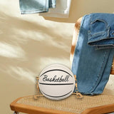 Maxbell Basketball Shaped Purse Casual Mini Round Ball Bag for Street Work Commuting White