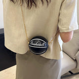 Maxbell Basketball Shaped Purse Casual Mini Round Ball Bag for Street Work Commuting black