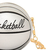 Maxbell Basketball Shaped Purse Casual Mini Round Ball Bag for Street Work Commuting Argent
