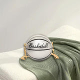 Maxbell Basketball Shaped Purse Casual Mini Round Ball Bag for Street Work Commuting Argent