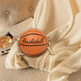 Maxbell Basketball Shaped Purse Casual Mini Round Ball Bag for Street Work Commuting brown