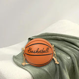 Maxbell Basketball Shaped Purse Casual Mini Round Ball Bag for Street Work Commuting brown
