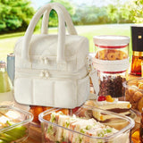 Maxbell Lunch Box Versatile Portable Cooler Handbag for Boys Girls Camping Traveling Beige