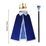 Maxbell King Robe Crown Costume Set with Stick Medieval King Costume for Teen Blue