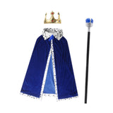 Maxbell King Robe Crown Costume Set with Stick Medieval King Costume for Teen Blue