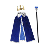 Maxbell King Robe Crown Costume Set with Stick Medieval King Costume for Teen Blue