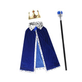 Maxbell King Robe Crown Costume Set with Stick Medieval King Costume for Teen Blue