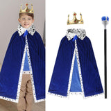 Maxbell King Robe Crown Costume Set with Stick Medieval King Costume for Teen Blue