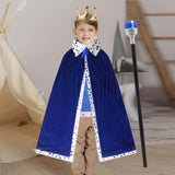 Maxbell King Robe Crown Costume Set with Stick Medieval King Costume for Teen Blue
