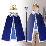 Maxbell King Robe Crown Costume Set with Stick Medieval King Costume for Teen Blue