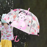 Maxbell Children Umbrella Clear Rain Umbrella Windproof Stick Umbrella for Traveling Kitten