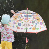 Maxbell Children Umbrella Clear Rain Umbrella Windproof Stick Umbrella for Traveling Pink Bunny