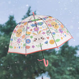 Maxbell Children Umbrella Clear Rain Umbrella Windproof Stick Umbrella for Traveling Pink Bunny