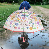 Maxbell Children Umbrella Clear Rain Umbrella Windproof Stick Umbrella for Traveling Pink Bunny