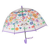 Maxbell Children Umbrella Clear Rain Umbrella Windproof Stick Umbrella for Traveling Purple Bunny