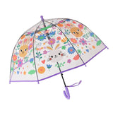 Maxbell Children Umbrella Clear Rain Umbrella Windproof Stick Umbrella for Traveling Purple Bunny