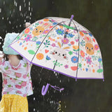 Maxbell Children Umbrella Clear Rain Umbrella Windproof Stick Umbrella for Traveling Purple Bunny