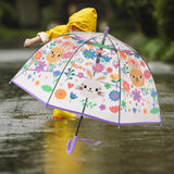 Maxbell Children Umbrella Clear Rain Umbrella Windproof Stick Umbrella for Traveling Purple Bunny