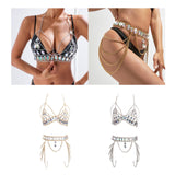 Maxbell Women Body Chain Outfit Hollow Out Bra Chain for Carnival Party Rave golden