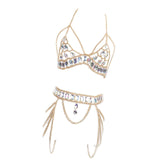 Maxbell Women Body Chain Outfit Hollow Out Bra Chain for Carnival Party Rave golden