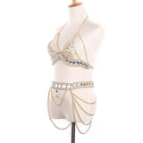 Maxbell Women Body Chain Outfit Hollow Out Bra Chain for Carnival Party Rave golden