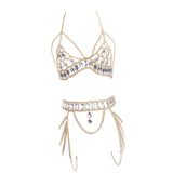 Maxbell Women Body Chain Outfit Hollow Out Bra Chain for Carnival Party Rave golden