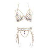 Maxbell Women Body Chain Outfit Hollow Out Bra Chain for Carnival Party Rave golden