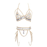 Maxbell Women Body Chain Outfit Hollow Out Bra Chain for Carnival Party Rave golden