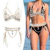 Maxbell Women Body Chain Outfit Hollow Out Bra Chain for Carnival Party Rave golden