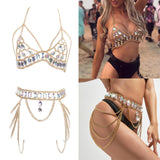 Maxbell Women Body Chain Outfit Hollow Out Bra Chain for Carnival Party Rave golden