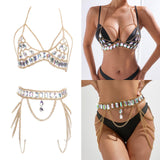 Maxbell Women Body Chain Outfit Hollow Out Bra Chain for Carnival Party Rave golden