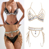 Maxbell Women Body Chain Outfit Hollow Out Bra Chain for Carnival Party Rave golden