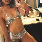 Maxbell Women Body Chain Outfit Hollow Out Bra Chain for Carnival Party Rave silver