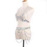 Maxbell Women Body Chain Outfit Hollow Out Bra Chain for Carnival Party Rave silver